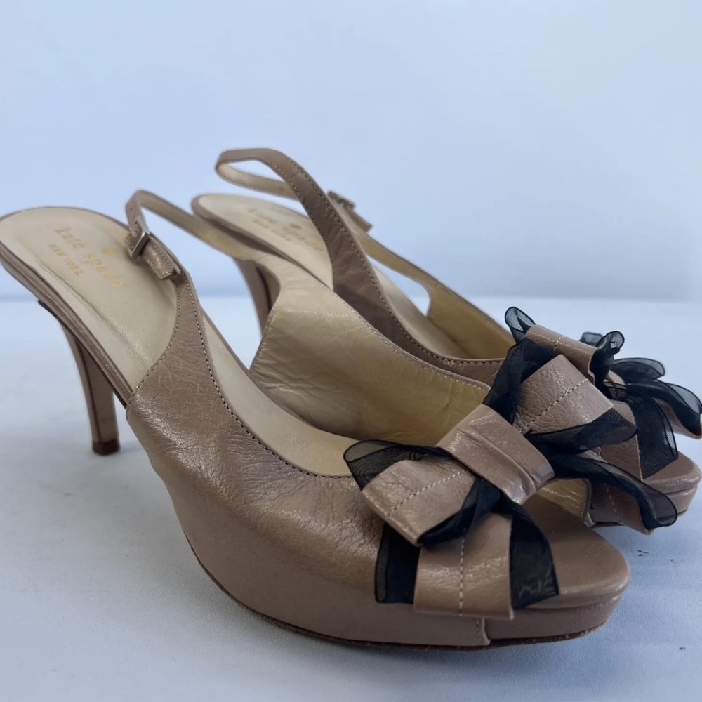 Kate Spade Nude Strappy Open Toe Bow Cocktail Party Slingback Heels Sz 7.5 B